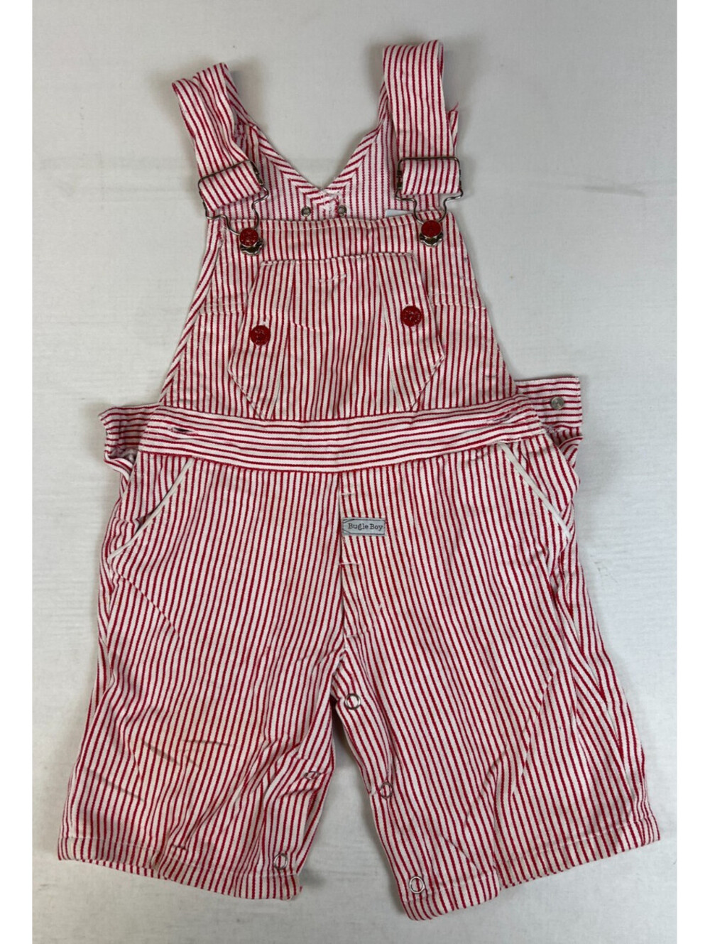 Bugle Boy Toddler Boys 2T Red White Striped Overalls Shorts Romper